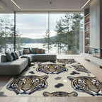 Beige Tiger Face Spotted Animal Art Rug