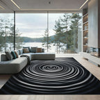 Charcoal Gray Concentric Circles Rug