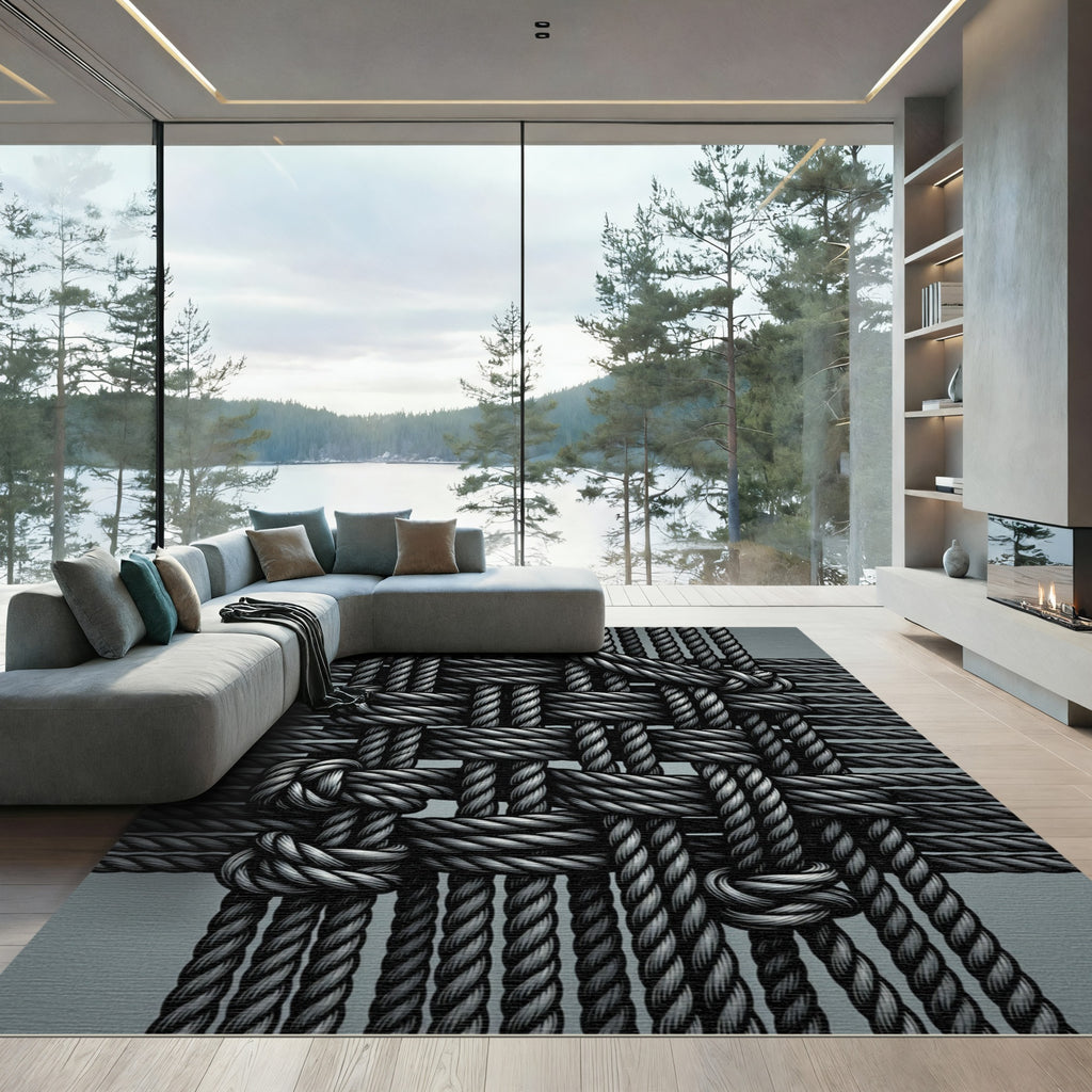 Gray Rope Weave Knotted Pattern Rug