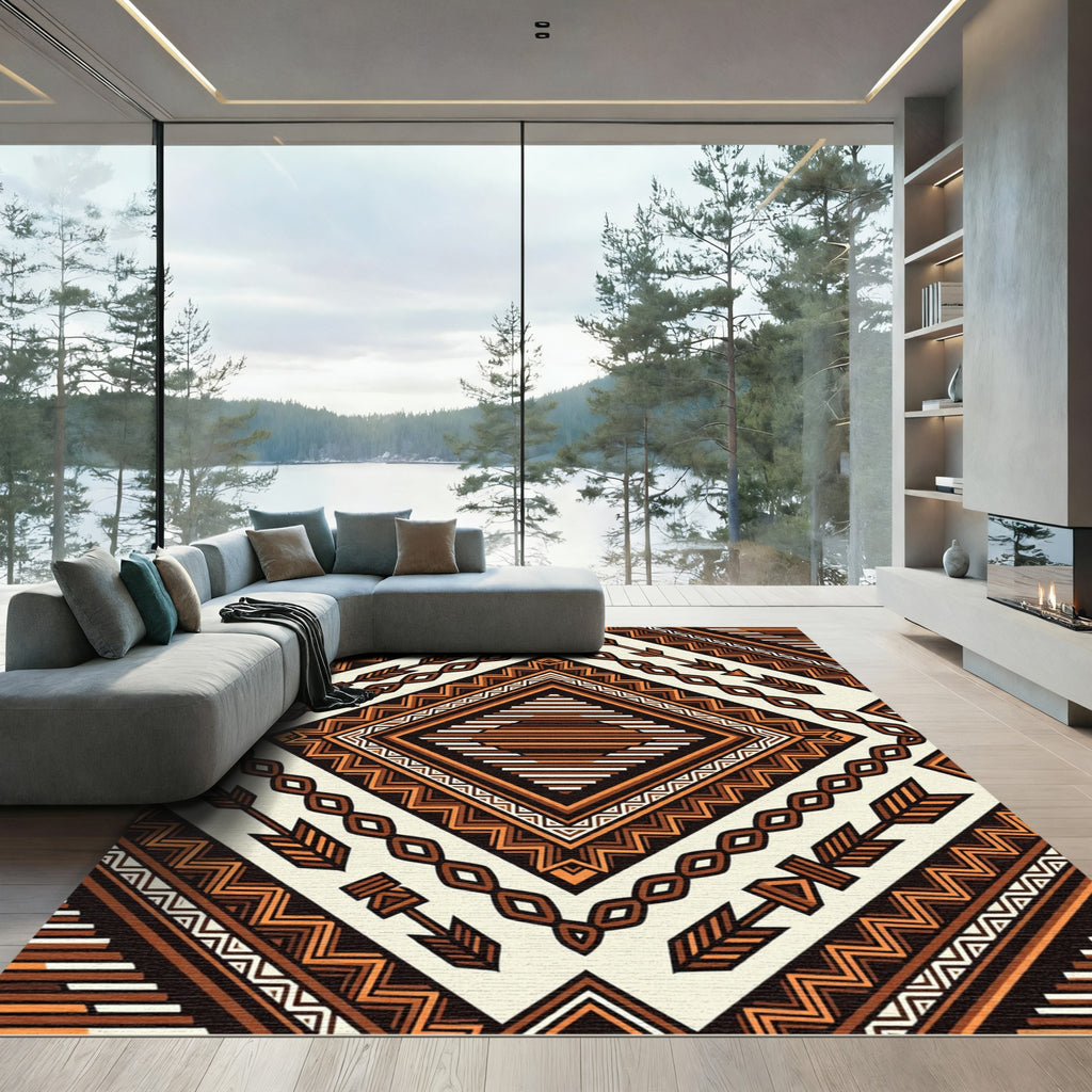 Earthy Geometric Arrow Diamond Rug