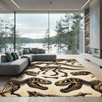 Vintage Beige T-Rex Dinosaur Fossil Rug