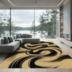 Abstract Organic Black Swirl Gold Rug