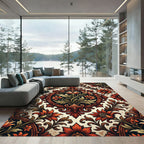 Ornate Red Floral Scrollwork Composition Rug