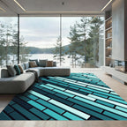 Teal Interlocking Rectangular Blocks Rug