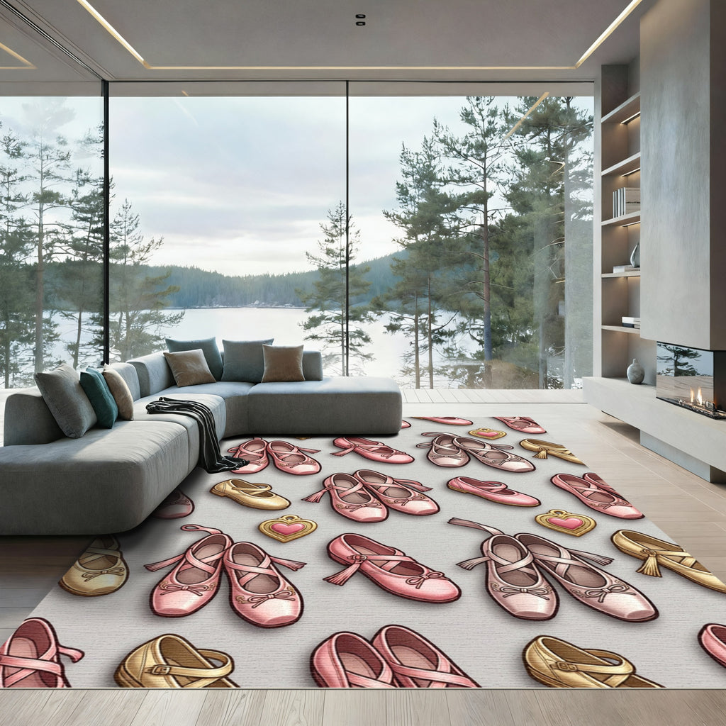 Pink Gold Ballet Slippers Hearts Rug
