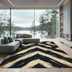 Abstract Black and Beige Chevron Rug