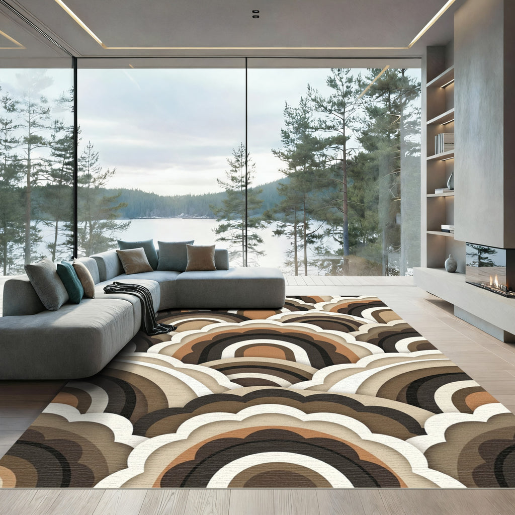 Retro Earthy Tone Layered Arches Rug