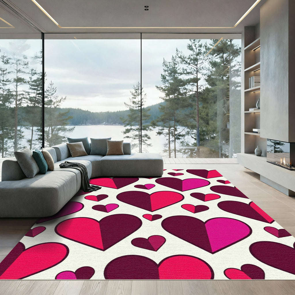 Romantic Pink Heart All-Over Rug