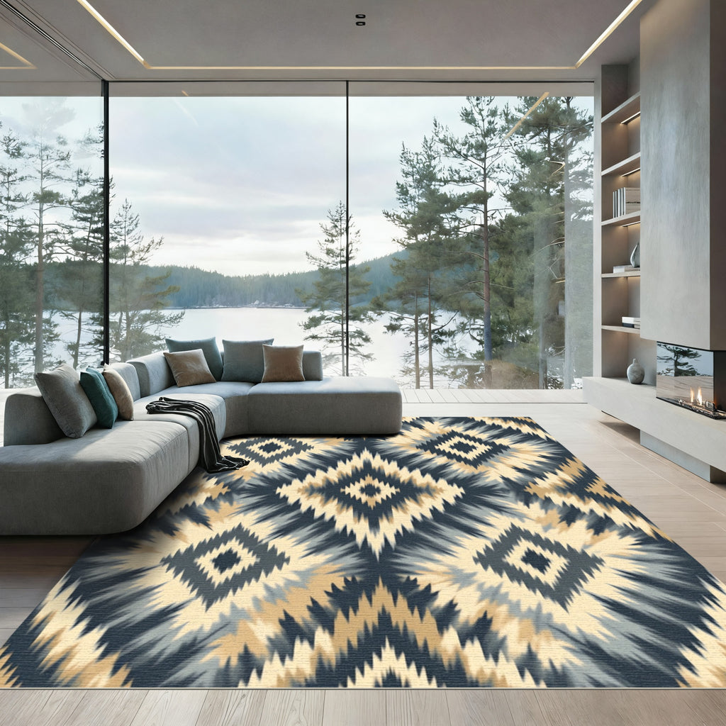 Earthy Indigo Tribal Diamond Medallion Rug