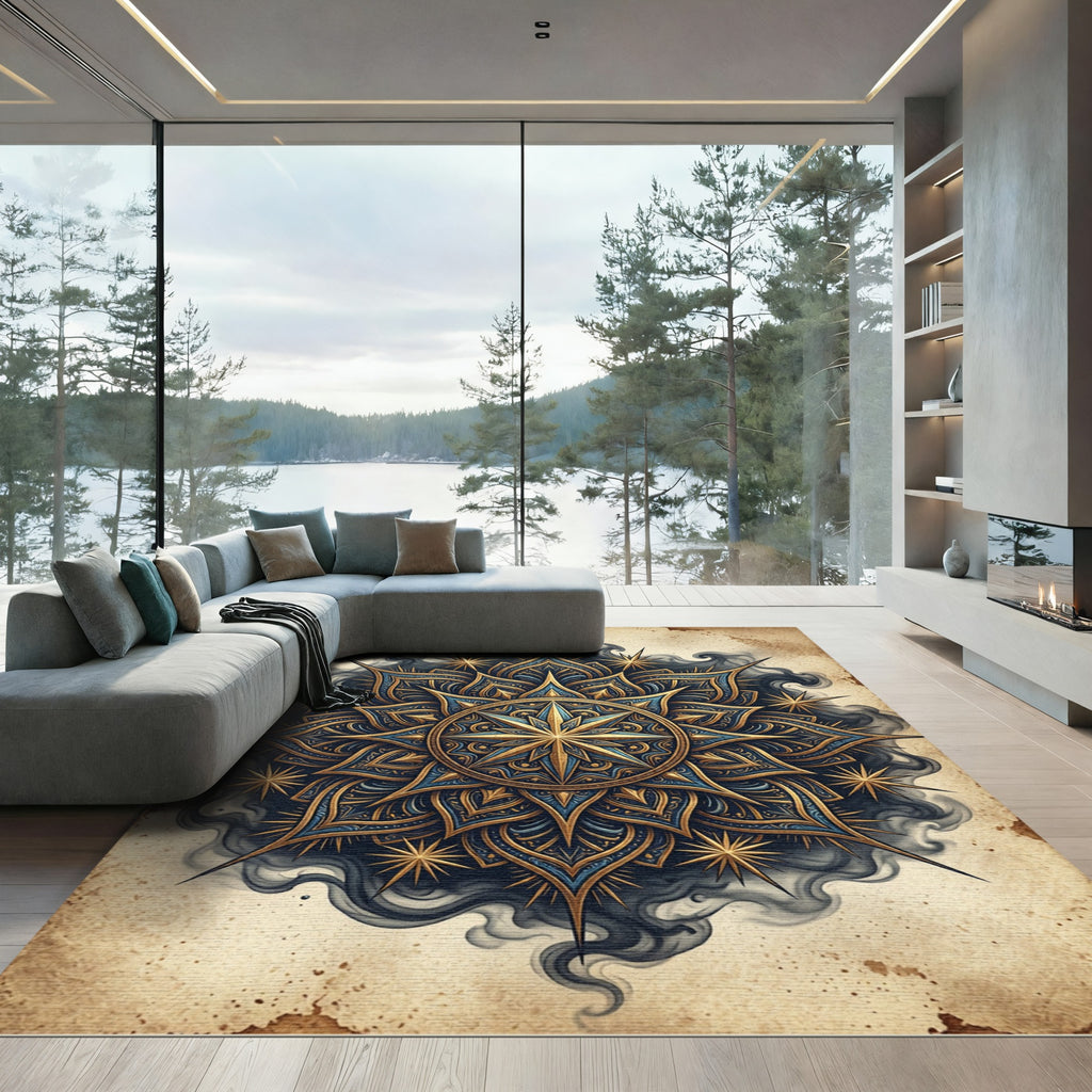 Ornate Gold Blue Majestic Star Rug