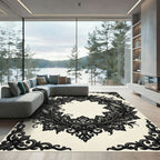 Elegant Ornate Black Lace Wreath Rug