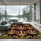 Regal Gold Jeweled Crown Motif Rug