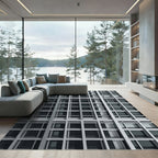 Modern Monochrome Grid Architectural Sculpture Rug