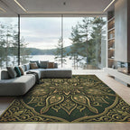 Emerald Ornate Floral Mandala Scroll Rug