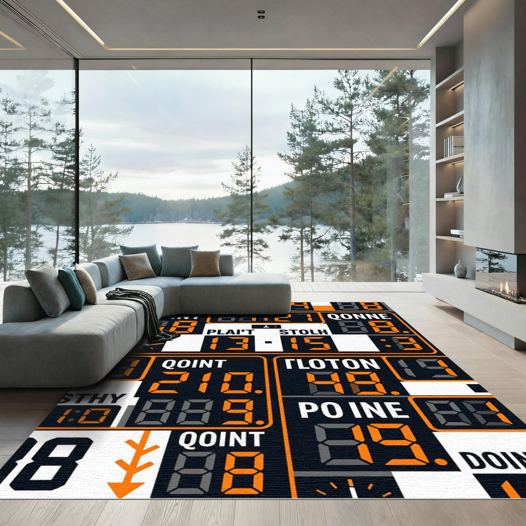 Industrial Digital Scoreboard Grid Orange Rug