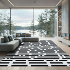 Black White Irregular Stripe Maze Rug