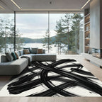 Bold Monochrome Abstract Black Brushstroke Rug