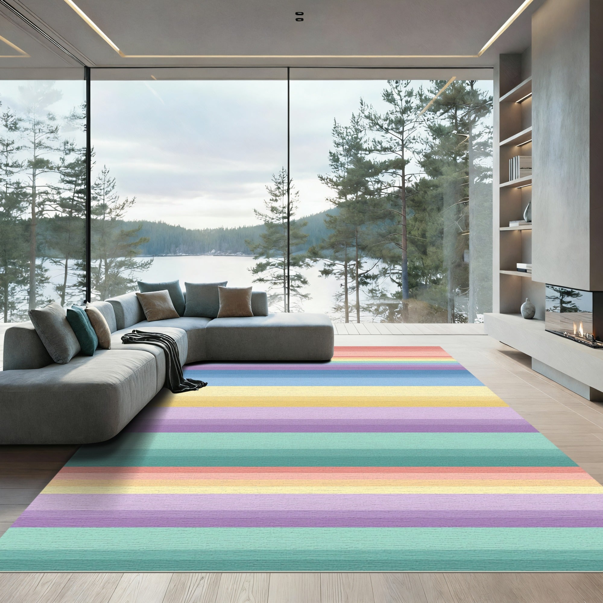 Soft Pastel Horizontal Striped Rug