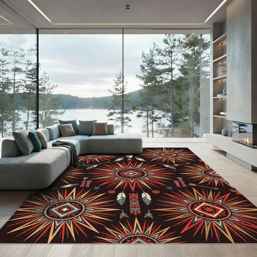 Tribal Sunburst Feather Arrow Rug