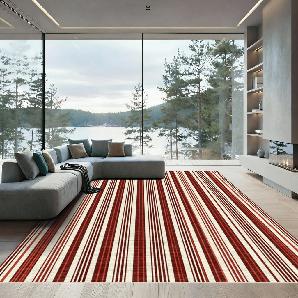 Crimson Cream Vertical Stripe Rug