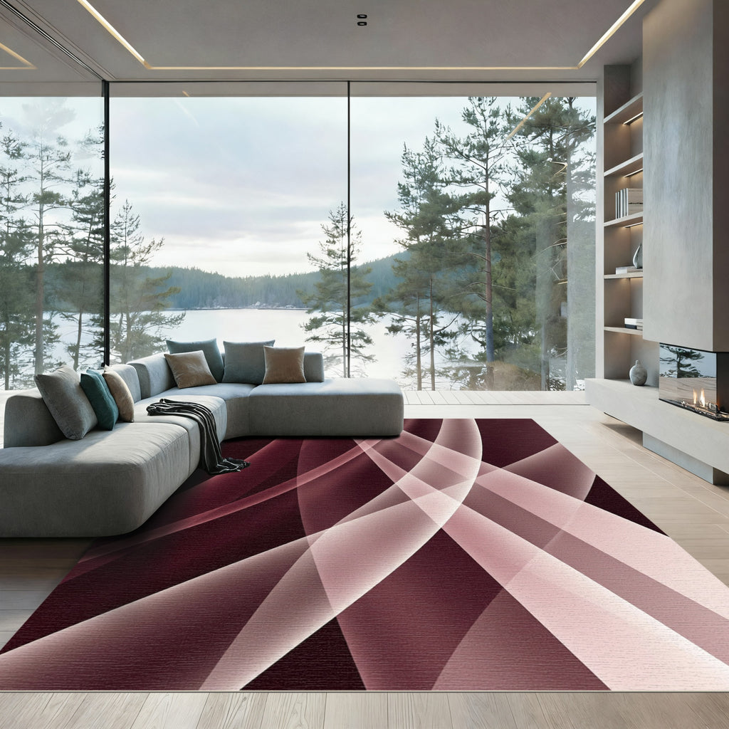 Minimalist Burgundy Velvet Abstract Flow Rug
