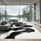 Bold Black Brushstroke Swirl Rug