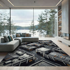 Industrial Cityscape Isometric Aerial View Rug