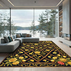 Golden Floral Lattice Trellis Art Rug