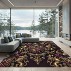 Regal Burgundy Gold Heraldic Crest Tapestry Rug