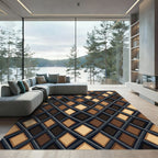 Modern Earth Tone Geometric Diamond Grid Rug