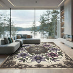 Vintage Violet Clematis Floral Compass Rug