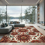 Crimson Chrysanthemum Floral Garland Rug