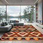Rustic Terracotta Geometric Diamond Aztec Rug