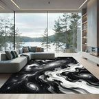Black and White Cosmic Nebula Swirl Rug