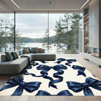 Navy Blue Elegant Ribbon Bows Rug