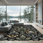 Ornate Charcoal Gold Acanthus Scroll Rug