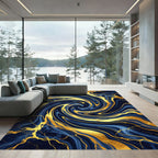 Luxury Navy Marble Golden Swirl Rug