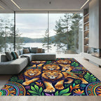 Vibrant Lion Jungle Mandala Tribal Art Rug