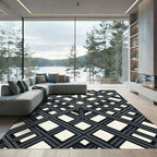Monochrome Geometric Intersecting Linear Grid Rug