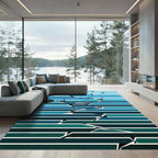 Deep Teal Blue Gradient Shattered Lines Rug