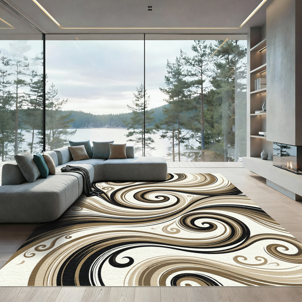 Bold Earth Tone Swirl Composition Rug