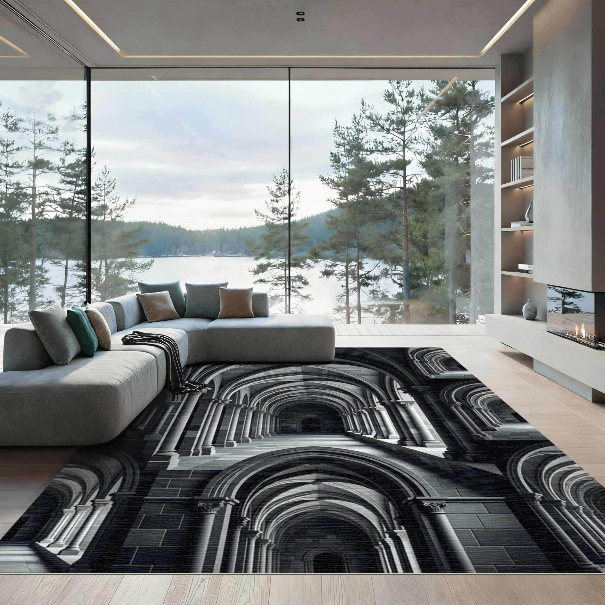 Gothic Stone Archway Corridor Rug