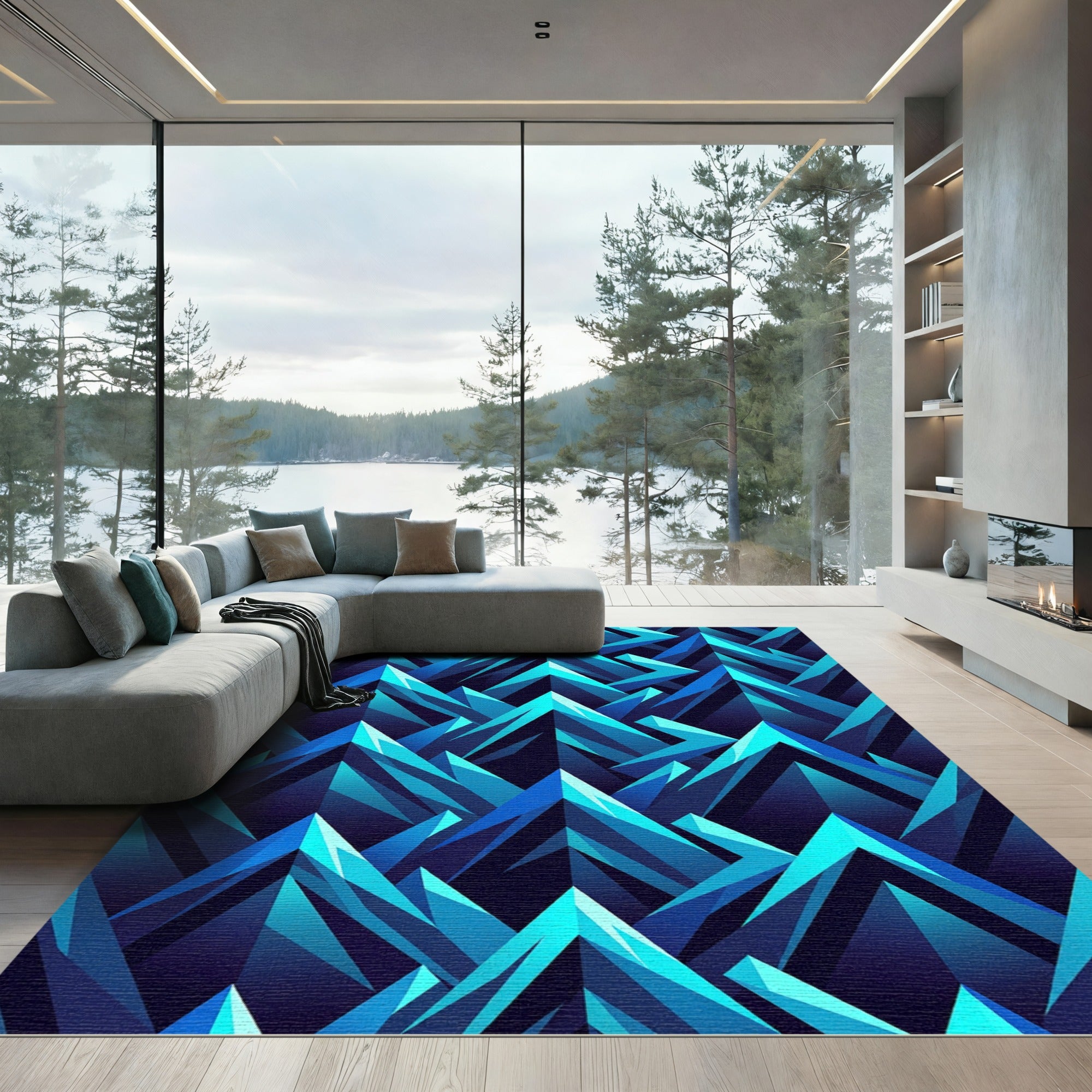 Geometric Blue Ice Peaks Rug