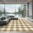 Neutral Beige Gingham Checkered Rug