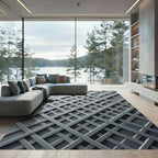 Modern Silver Intersecting Grid Lattice Rug