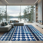 Navy Houndstooth with Dynamic Blue Waves Rug