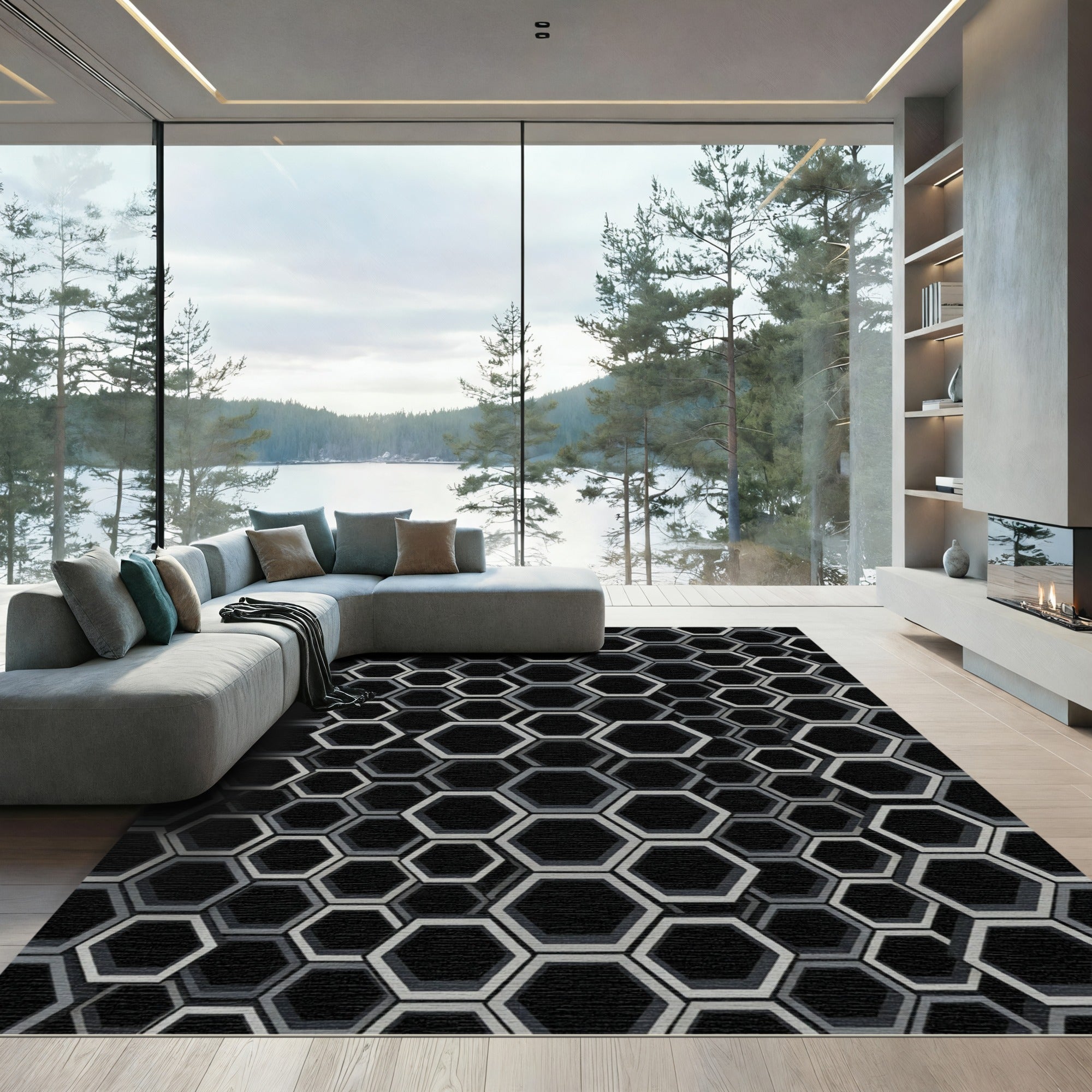 Monochromatic Hexagon Cluster Texture Rug