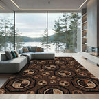 Earthy Brown Geometric Octagon Medallion Rug