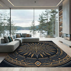 Golden Mandala Geometric Black Medallion Rug