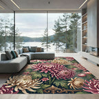 Blush and Cream Chrysanthemum Botanical Art Rug